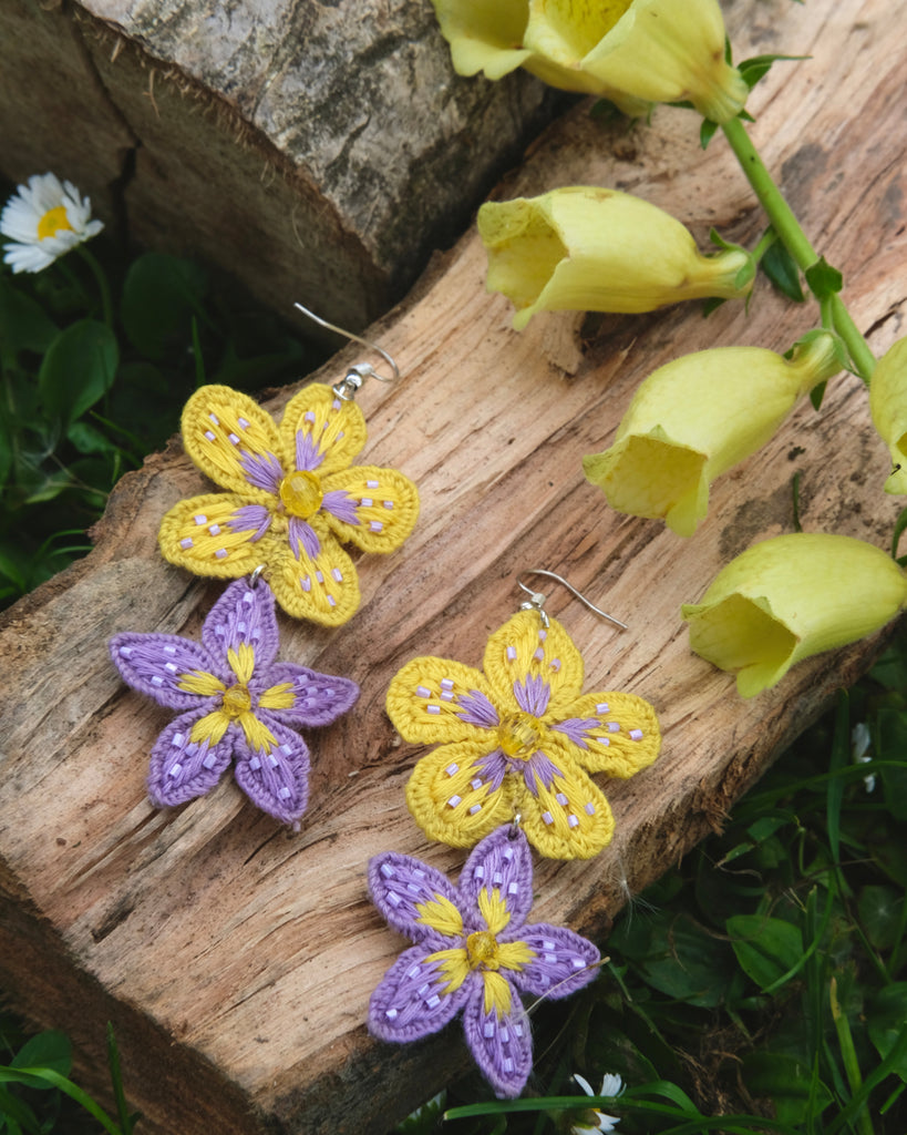 3D Buttercup Earrings - Yellow & Lilac - TONOTO
