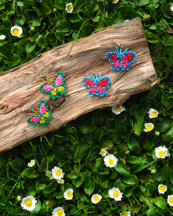 3D Peacock Pansy Butterfly Earrings - Blue - TONOTO