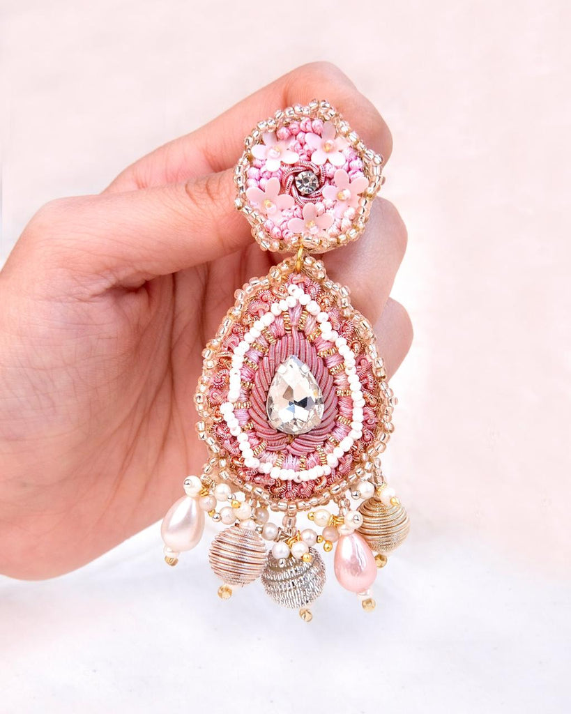 Traditional Kundan earrings embellished with Baby Pink/ Light Pink Colour  Beads