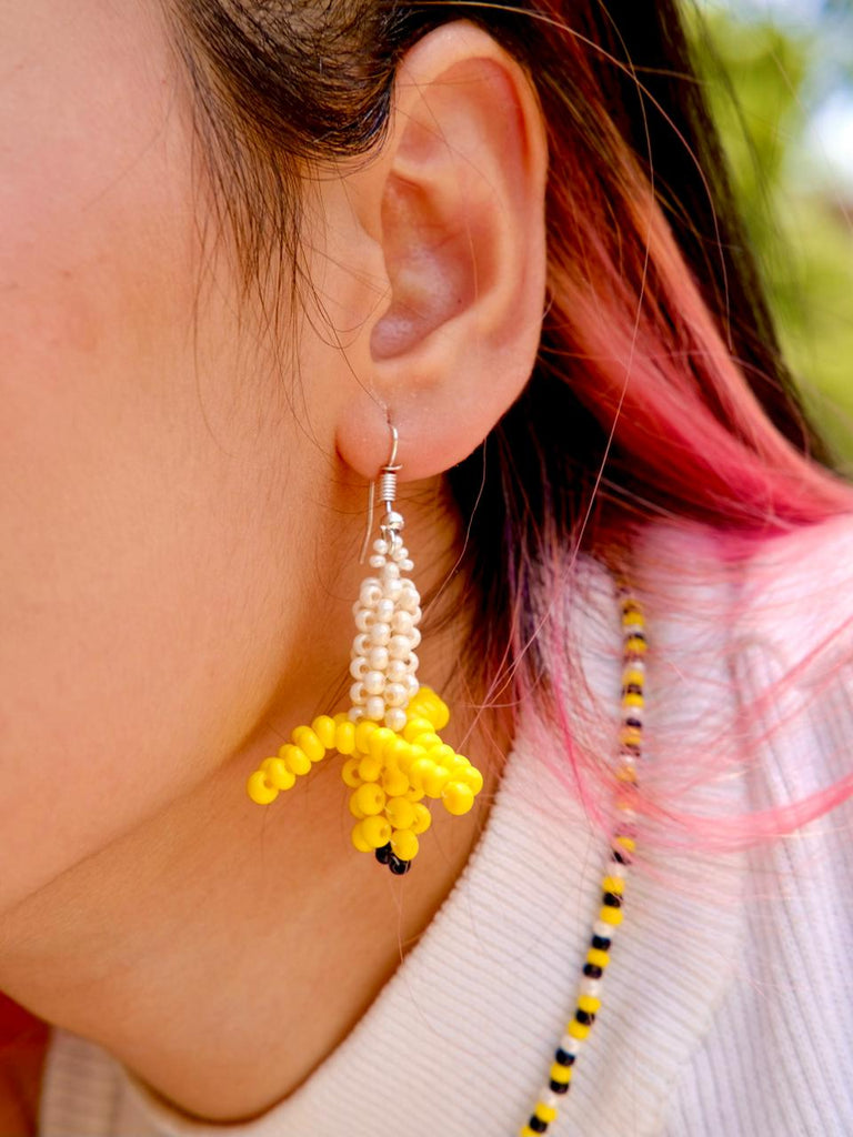 Sayulita Handmade Beaded Earrings | Black and Rose Gold